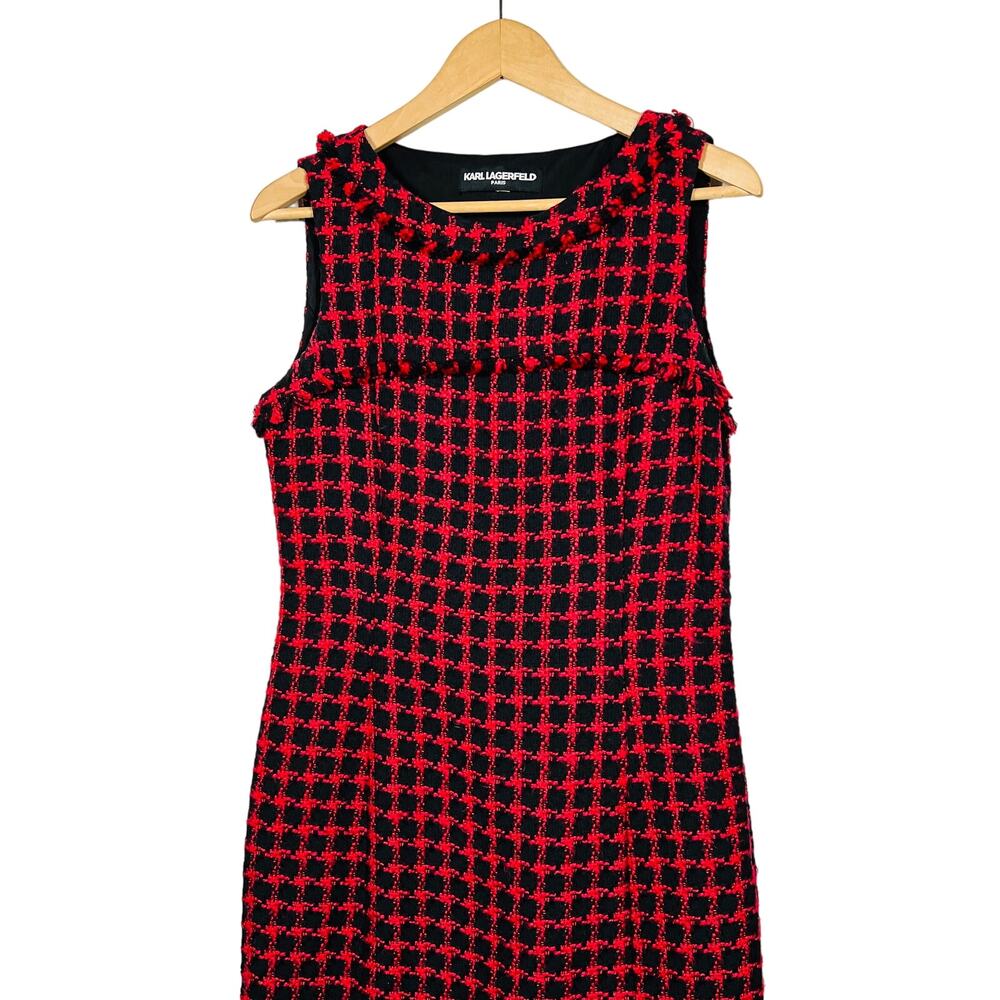 Karl Lagerfeld Paris Tweed Sheath Dress Sleeveless Checker Career Casual - M
